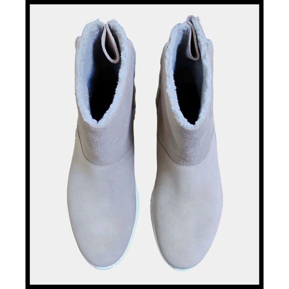 Cole Haan Grand.OS Waterproof Suede Hiking Boots Faux Fur Shearling Dove Gray 6 - Picture 4 of 13